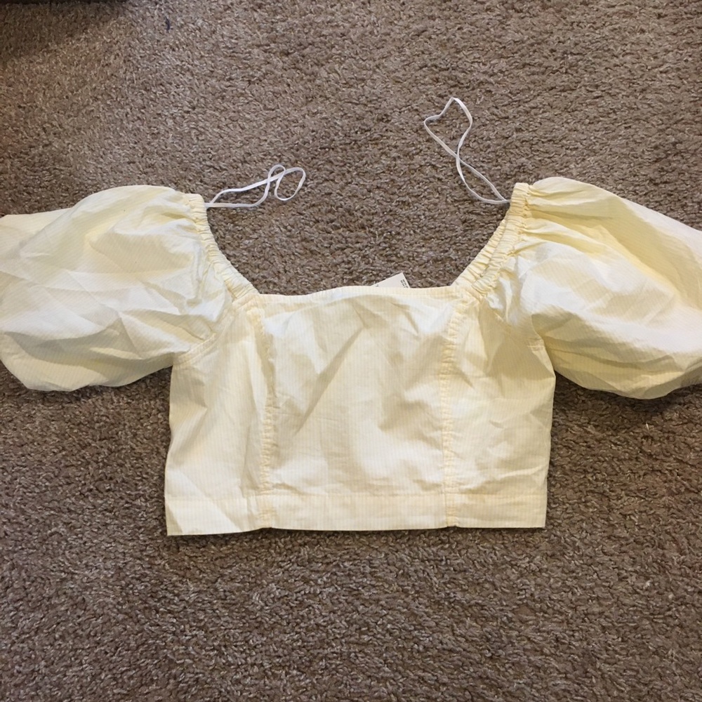 aerie Cream Square-Neck Puff Sleeve Crop Top - Picture 2 of 5